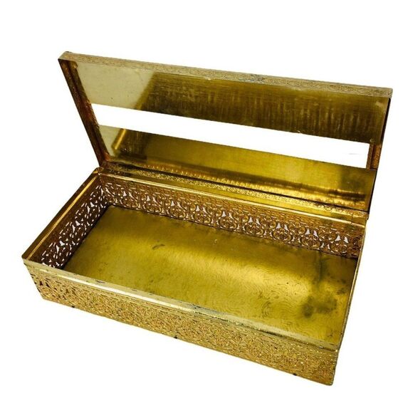 Vintage Hollywood Regency Gold Filigree Tissue Box Holder Baroque Rococo - Picture 11 of 12